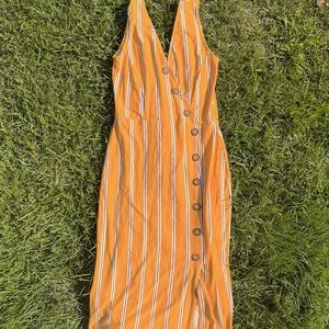 Yellow button dress/ mustard striped dress